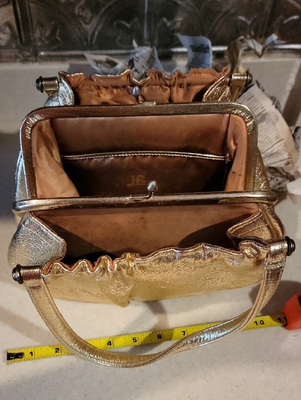 Gold Metallic Shoulder Bag -vintage Dumpline Style  Women’s Handbag - Picture 3 of 6